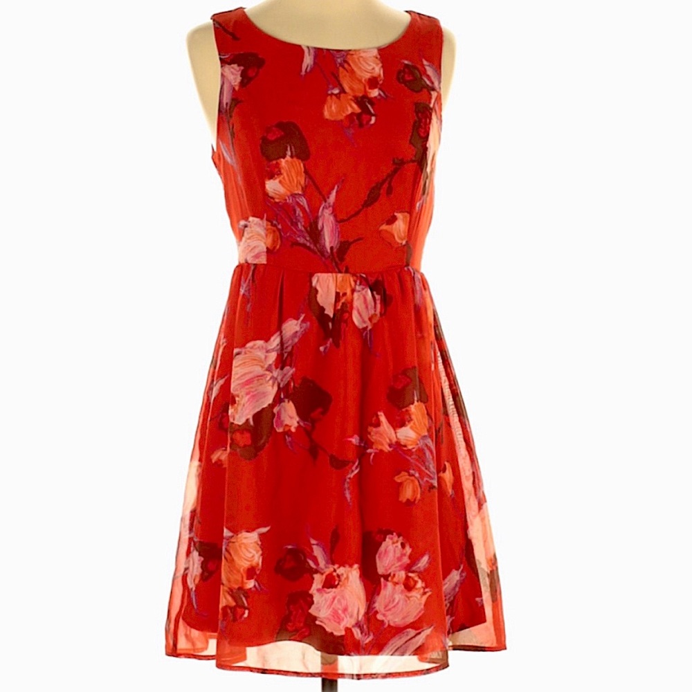 Chic Casual Floral Summer Midi Dress Red Summer